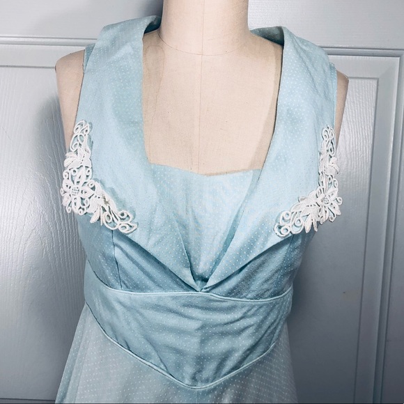 Vintage Ms Rita California Fit & Flare Wide Collar Lace Blue Dress Size S - Picture 4 of 16